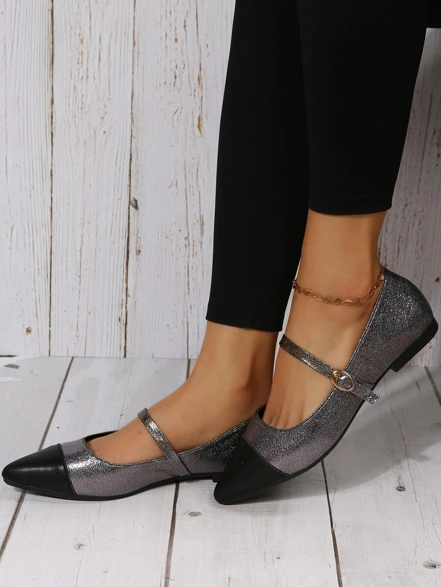Glamorous Mary Jane Flats Women Two Tone Point Toe Flats - Multicolor - View 1