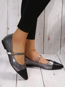 Glamorous Mary Jane Flats Women Two Tone Point Toe Flats - Multicolor - View 2