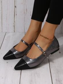 Glamorous Mary Jane Flats Women Two Tone Point Toe Flats - Multicolor - View 3