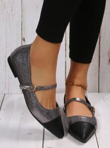 Glamorous Mary Jane Flats Women Two Tone Point Toe Flats - Multicolor - View 4