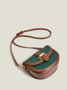 Bolso sillín mini de dos tonos en relieve geométrico con solapa - Verde - Ver 4