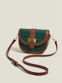 Bolso sillín mini de dos tonos en relieve geométrico con solapa - Verde - Ver 5