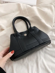 Litchi Embossed Satchel Bag - Black - View 5