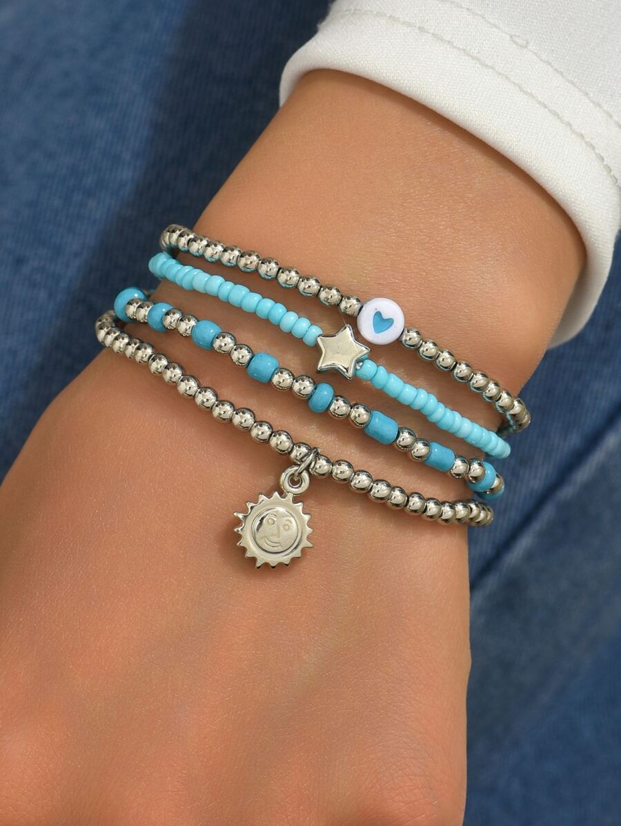 4入組/套星星和太陽裝飾串珠手鏈 - 彩色 - 查看 1