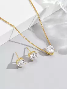 Bộ trang sức trang trí hình trái tim Cubic Zirconia 3 món/bộ Valentine, Mẹ, Mẹ, Ngày của Mẹ, Quà tặng - Vàng - Xem 2