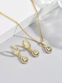 3pcs/set Cubic Zirconia Water-drop Decor Jewelry Set - Yellow Gold - View 2