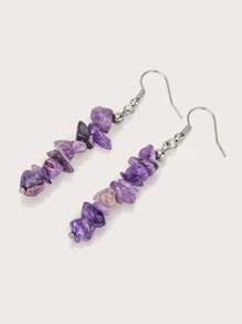 石頭裝飾耳墜 - 紫色 - 查看 2