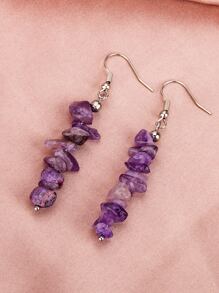 石頭裝飾耳墜 - 紫色 - 查看 4
