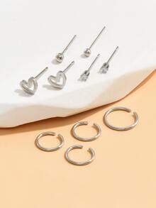 5對/套方晶鋯石和愛心裝飾耳環 - 銀色 - 查看 2