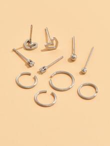 5對/套方晶鋯石和愛心裝飾耳環 - 銀色 - 查看 3