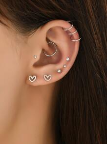 5對/套方晶鋯石和愛心裝飾耳環 - 銀色 - 查看 4