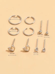 5對/套方晶鋯石和愛心裝飾耳環 - 銀色 - 查看 5