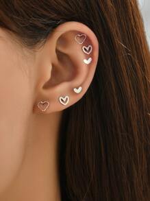 6pcs/set Hollow Out Heart Shaped Earrings Suitable For Women's Daily Wear, Party, Festival And Dating