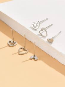 6pcs/set Hollow Out Heart Shaped Earrings Suitable For Women's Daily Wear, Party, Festival And Dating