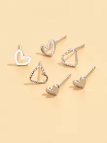 6pcs/set Hollow Out Heart Shaped Earrings Suitable For Women's Daily Wear, Party, Festival And Dating