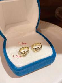 方晶鋯石結飾圓耳環 - 金黃色 - 查看 4