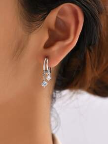 Cubic Zirconia Drop Earrings - Silver - View 1