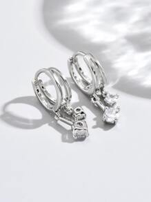 Cubic Zirconia Drop Earrings - Silver - View 2