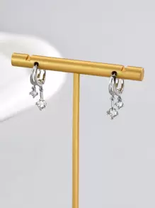 Cubic Zirconia Drop Earrings - Silver - View 4