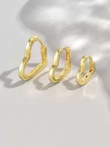 3pcs/set Heart Design Hoop Earrings - Yellow Gold - View 2