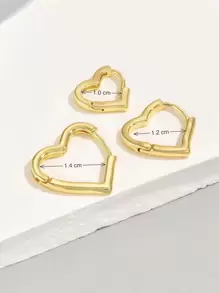 3pcs/set Heart Design Hoop Earrings - Yellow Gold - View 3