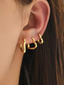 3pcs/set Heart Design Hoop Earrings - Yellow Gold - View 5
