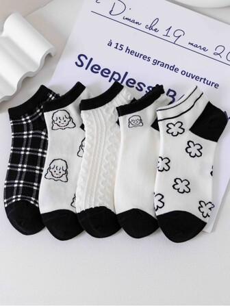 5雙卡通圖案短襪