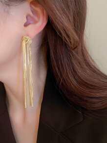 Pendientes largos con fleco metálico - Amarillo Oro - Ver 2