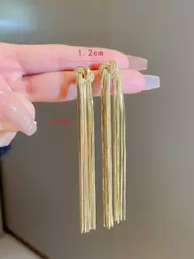 Pendientes largos con fleco metálico - Amarillo Oro - Ver 3
