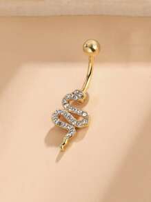 Stainless Steel Cubic Zirconia Snake Decor Navel Belly Ring For Women & Girls - Yellow Gold - View 1