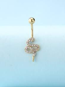 Stainless Steel Cubic Zirconia Snake Decor Navel Belly Ring For Women & Girls - Yellow Gold - View 2