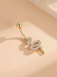 Stainless Steel Cubic Zirconia Snake Decor Navel Belly Ring For Women & Girls - Yellow Gold - View 3