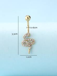 Stainless Steel Cubic Zirconia Snake Decor Navel Belly Ring For Women & Girls - Yellow Gold - View 4