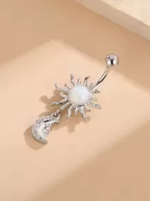 水鑽月亮和太陽裝飾臍環不銹鋼受歡迎穿孔身體鏈禮品適合女士和男士 - 彩色 - 查看 2