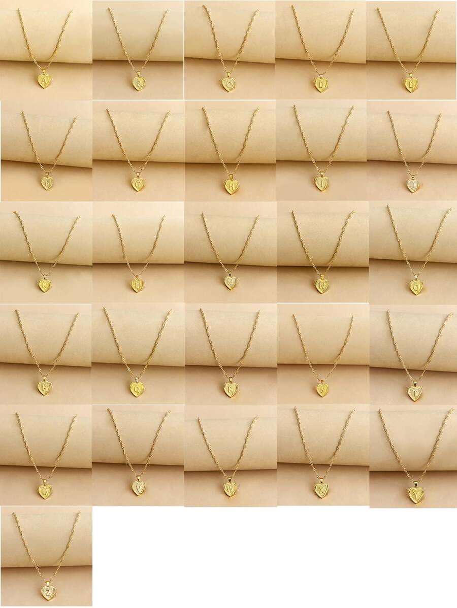 字母墜飾項鍊字母設計心雞心領吊墜項鏈 - 金黃色 - 查看 1
