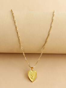 字母墜飾項鍊字母設計心雞心領吊墜項鏈 - 金黃色 - 查看 10