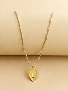 字母墜飾項鍊字母設計心雞心領吊墜項鏈 - 金黃色 - 查看 13