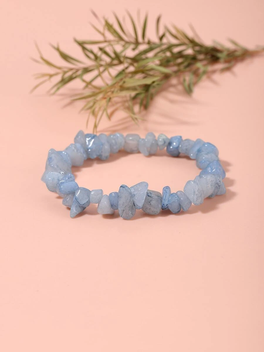 Stone Ditsy Decor Beaded Bracelet - Baby Blue - View 1