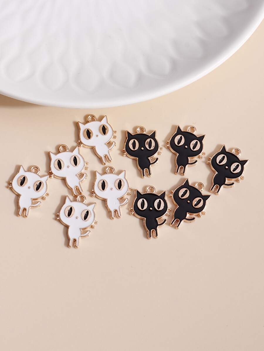 10入組/套隨機色卡通貓DIY吊墜 - 黑與白 - 查看 1