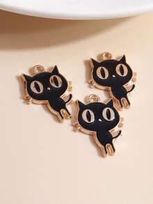 10入組/套隨機色卡通貓DIY吊墜 - 黑與白 - 查看 4