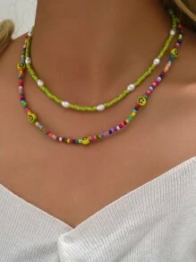 2入組花朵裝飾串珠項鏈 - 彩色 - 查看 1