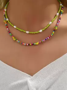 2入組花朵裝飾串珠項鏈 - 彩色 - 查看 3