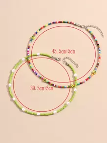 2入組花朵裝飾串珠項鏈 - 彩色 - 查看 4