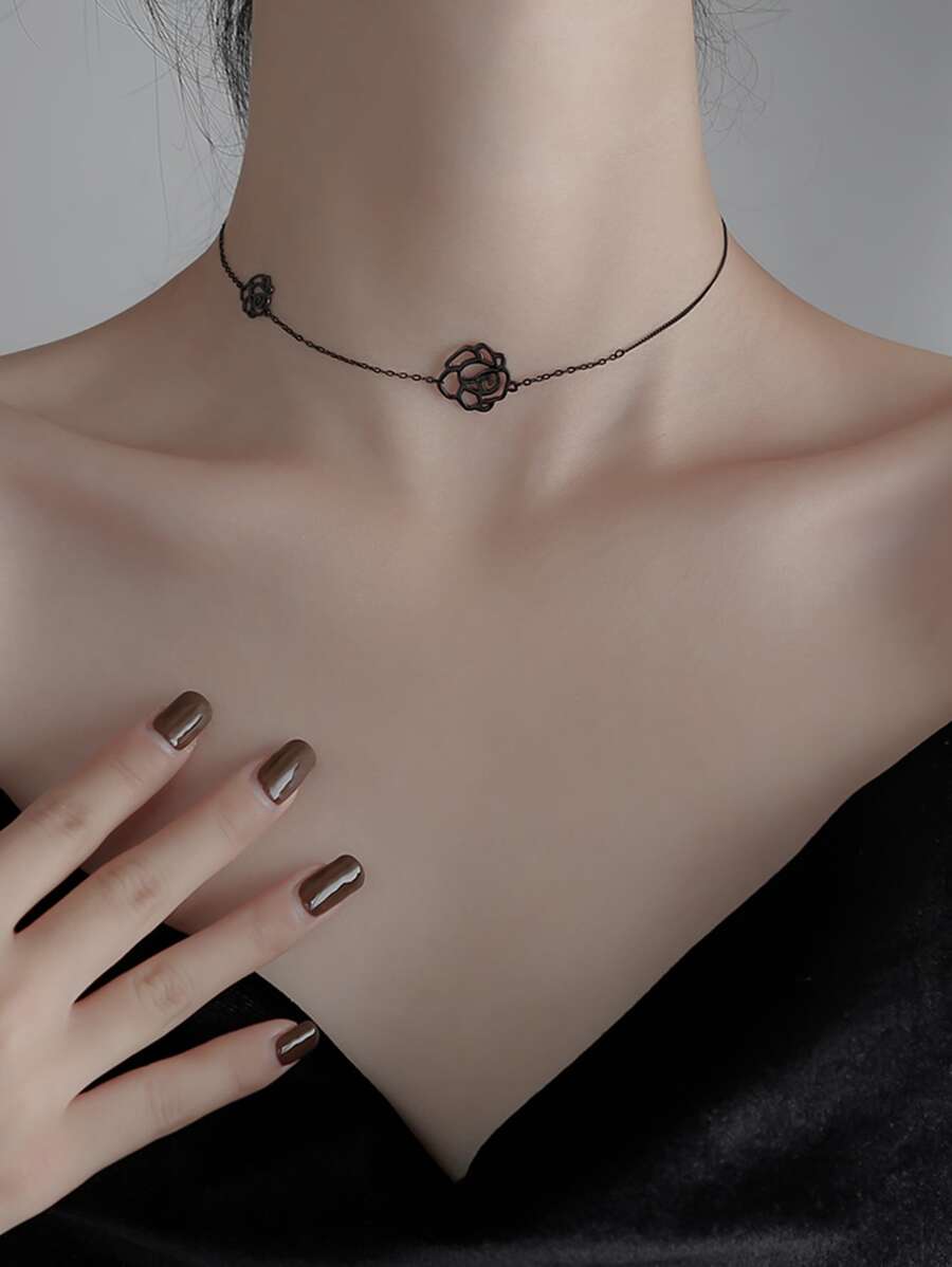 vòng cổ trang trí hoa - màu đen - Xem 1