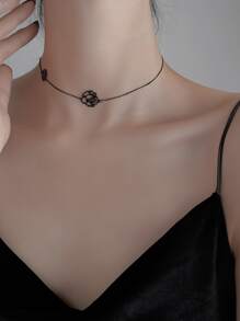 vòng cổ trang trí hoa - màu đen - Xem 2