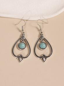 Hoa tai giọt nước trang trí màu ngọc lam - Màu Bạc Cổ - Xem 1