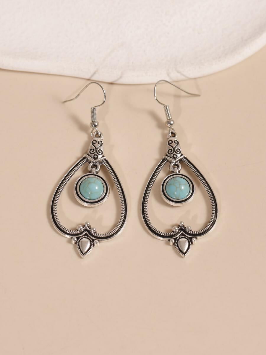 Hoa tai giọt nước trang trí màu ngọc lam - Màu Bạc Cổ - Xem 1