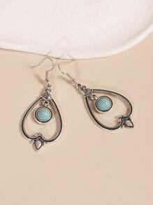 Hoa tai giọt nước trang trí màu ngọc lam - Màu Bạc Cổ - Xem 2