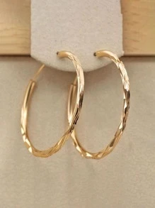 1pair Fashionable Textured Hoop Earrings For Women For Daily Decoration - Yellow Gold - View 2