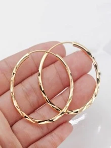 1pair Fashionable Textured Hoop Earrings For Women For Daily Decoration - Yellow Gold - View 3